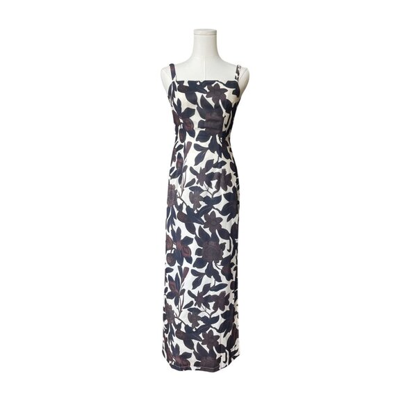 Commense Dark Floral Maxi Dress XS NWT Cut Out Square Neckline Y2K Fitted Spring - Picture 2 of 11